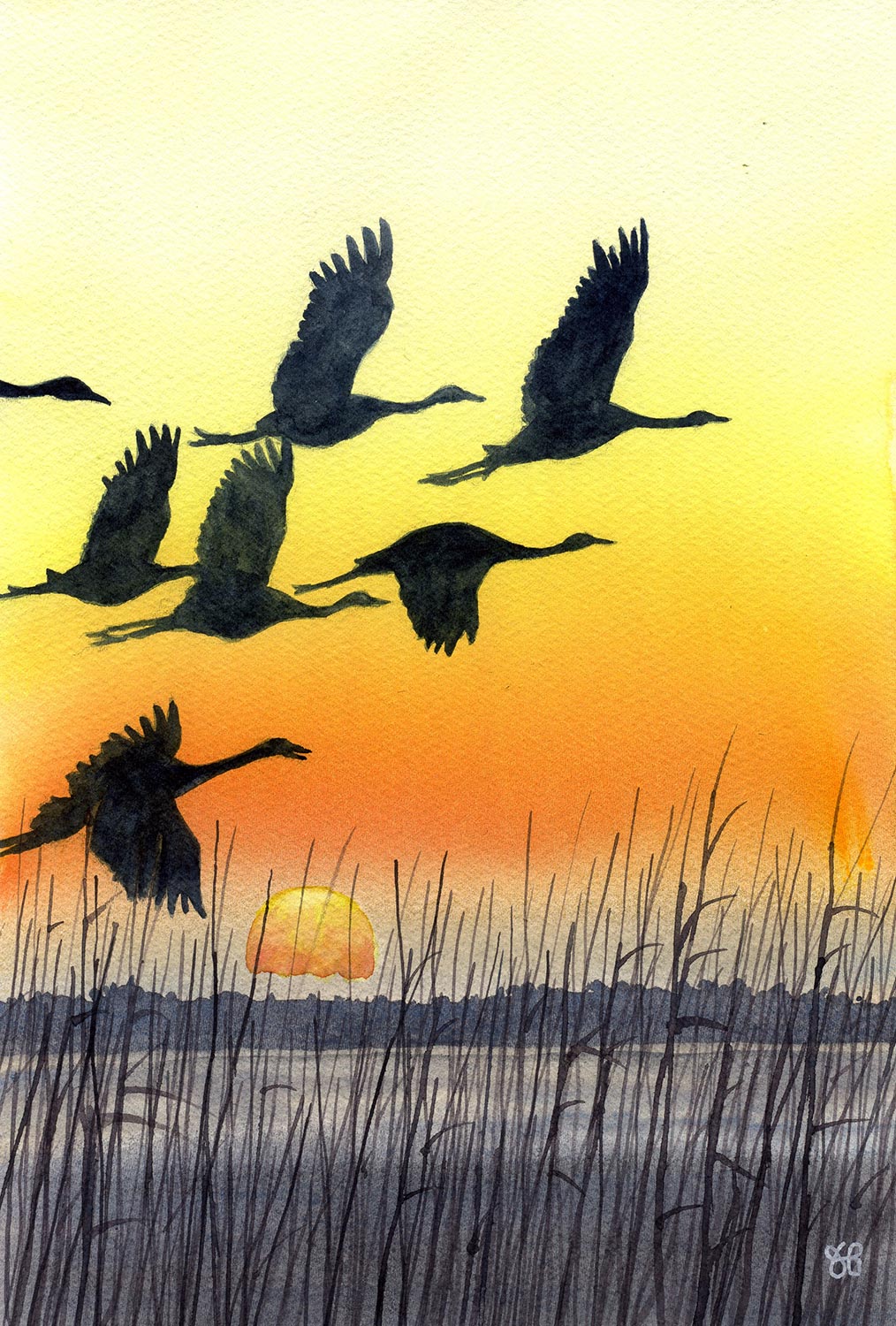 aquarelle envolee oies sauvages